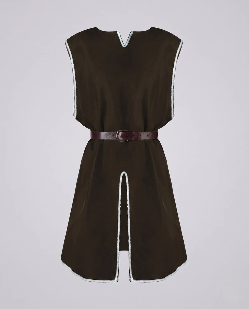 Frauen Mittelalterliche Tunika Kleid mit Gürtel und Schlitz Nord Taschen