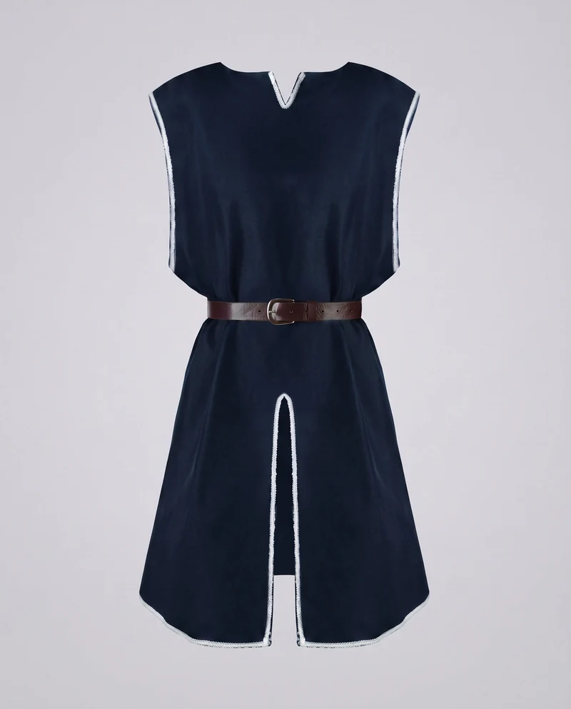 Frauen Mittelalterliche Tunika Kleid mit Gürtel und Schlitz Nord Taschen