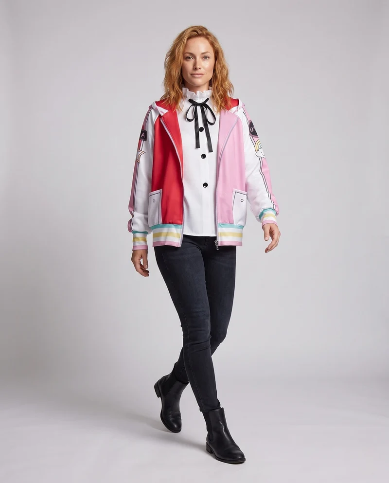 Damen multifunktionale Kapuzenjacke mit bunten Applikationen und Zubehör Nord Taschen