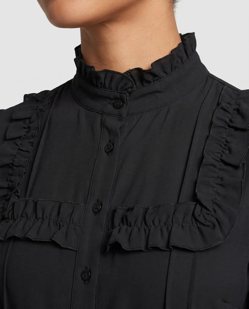 Damenbluse mit Rüschendetails und hohem Kragen Nord Taschen