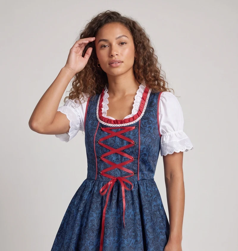 Damen Dirndl Kleid mit aufwendiger Spitze und elegantem Taillengürtel Nord Taschen