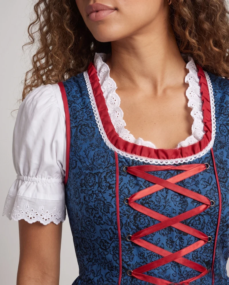 Damen Dirndl Kleid mit aufwendiger Spitze und elegantem Taillengürtel Nord Taschen