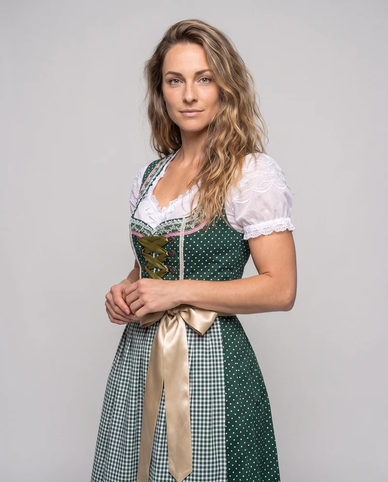 Damen Dirndlkleid mit eleganten Spitzenverzierungen und Bindegürtel Nord Taschen