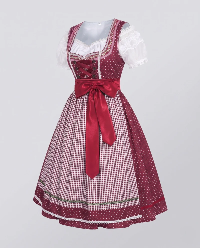 Damen Dirndlkleid mit eleganten Spitzenverzierungen und Bindegürtel Nord Taschen
