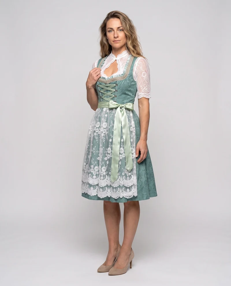 Damen Dirndl Kleid mit eleganter Stickerei und charmantem Taillengürtel Nord Taschen