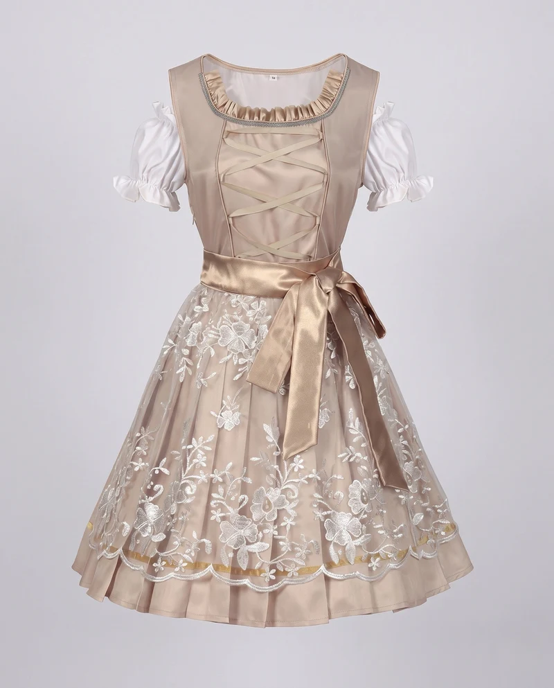 Damen Dirndl Kleid mit eleganter Stickerei und charmantem Taillengürtel Nord Taschen
