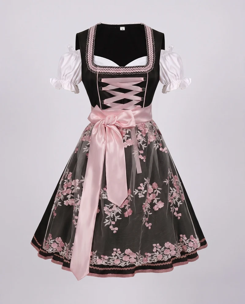 Damen Dirndl Kleid mit eleganter Stickerei und charmantem Taillengürtel Nord Taschen