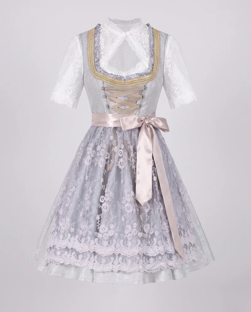 Damen Dirndl Kleid mit eleganter Stickerei und charmantem Taillengürtel Nord Taschen