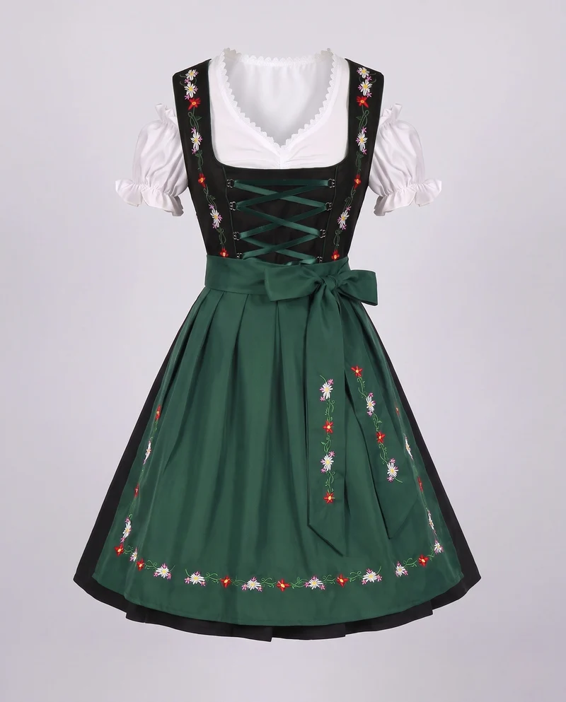 Damen Dirndl Kleid mit eleganter Stickerei und charmantem Taillengürtel Nord Taschen