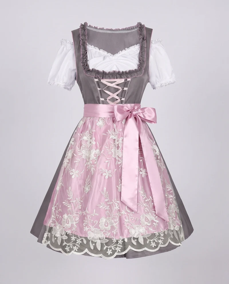 Damen Dirndl Kleid mit eleganter Stickerei und charmantem Taillengürtel Nord Taschen