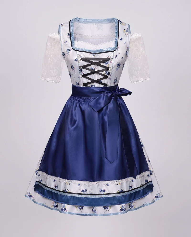 Damen Dirndl Kleid mit eleganter Stickerei und charmantem Taillengürtel Nord Taschen