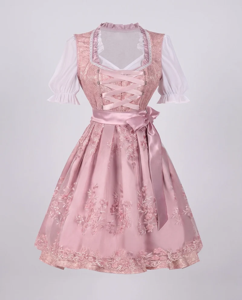 Damen Dirndl Kleid mit eleganter Stickerei und charmantem Taillengürtel Nord Taschen