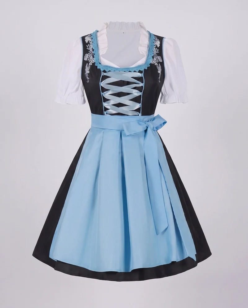Damen Dirndl Kleid mit eleganter Stickerei und charmantem Taillengürtel Nord Taschen