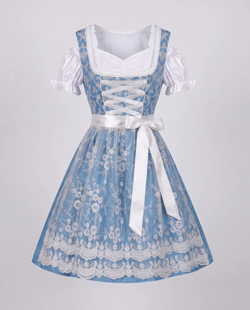 Damen Dirndl Kleid mit eleganter Stickerei und charmantem Taillengürtel Nord Taschen