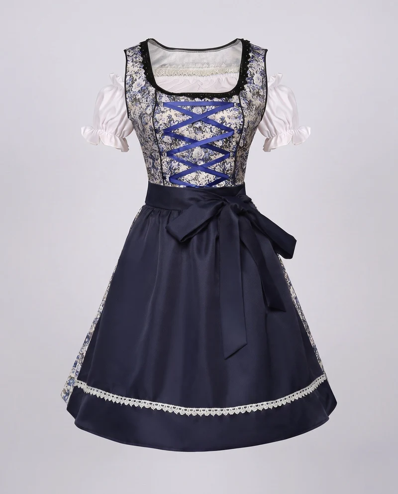 Damen Dirndl Kleid mit eleganter Stickerei und charmantem Taillengürtel Nord Taschen