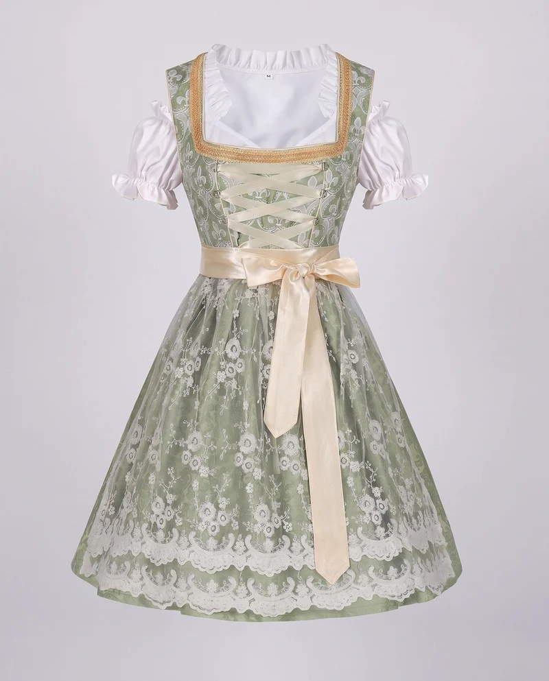 Damen Dirndl Kleid mit eleganter Stickerei und charmantem Taillengürtel Nord Taschen
