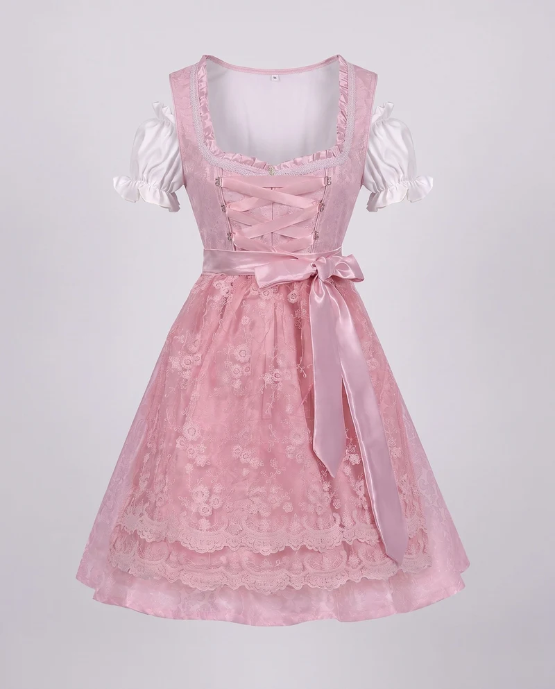 Damen Dirndl Kleid mit eleganter Stickerei und charmantem Taillengürtel Nord Taschen