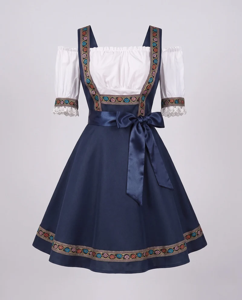 Damen Dirndl Kleid mit eleganter Stickerei und charmantem Taillengürtel Nord Taschen