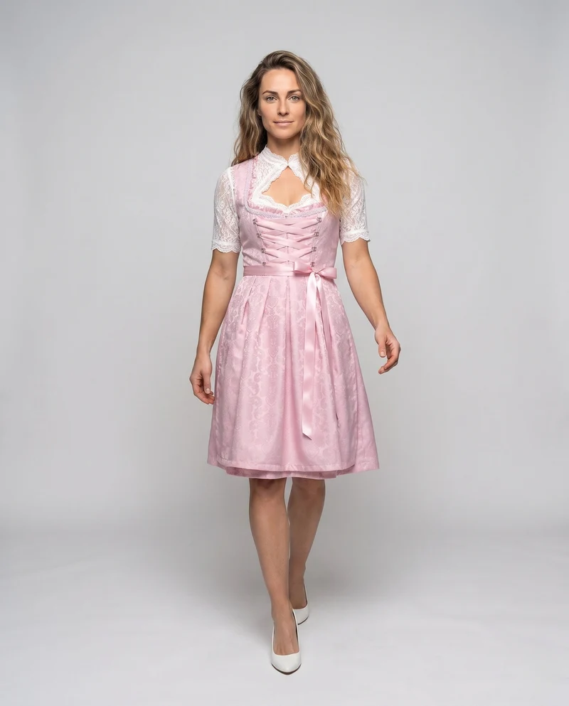Damen Dirndl Kleid mit feiner Spitze und dekorativem Taillenbund Nord Taschen