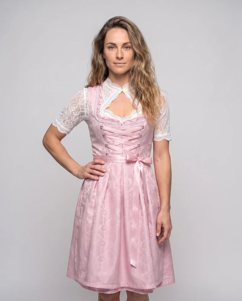 Damen Dirndl Kleid mit feiner Spitze und dekorativem Taillenbund Nord Taschen