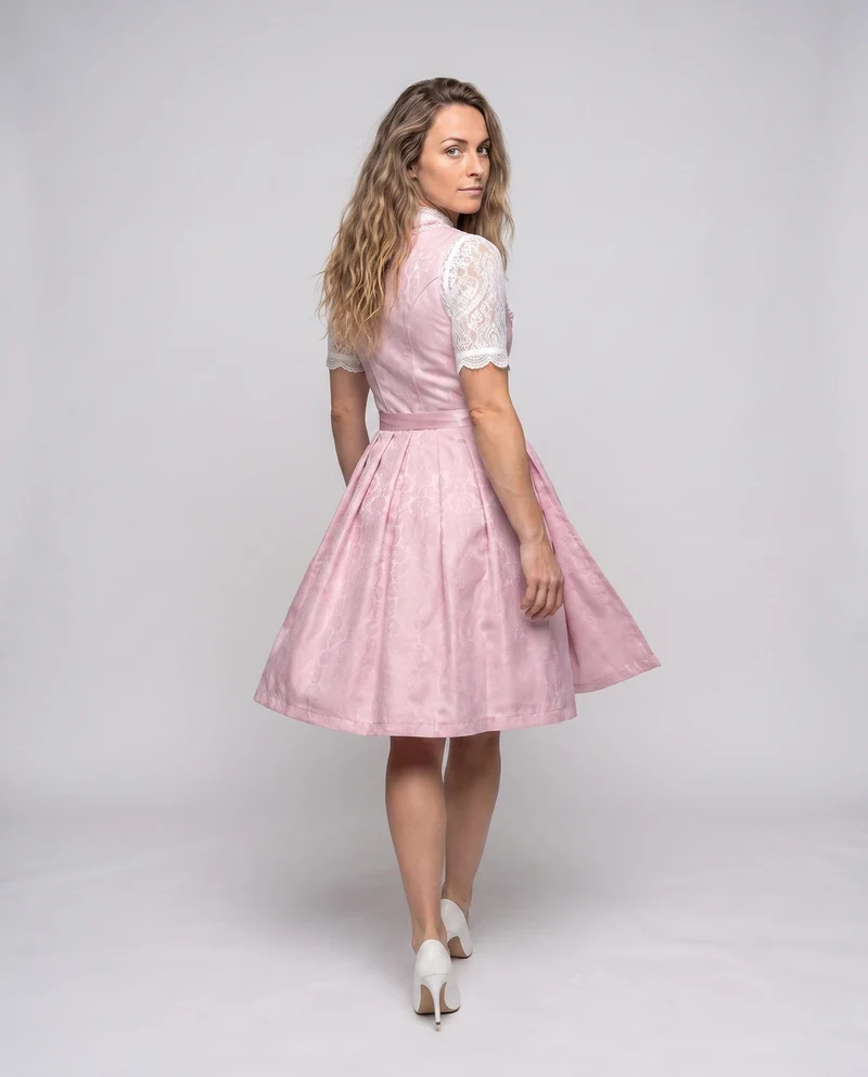 Damen Dirndl Kleid mit feiner Spitze und dekorativem Taillenbund Nord Taschen