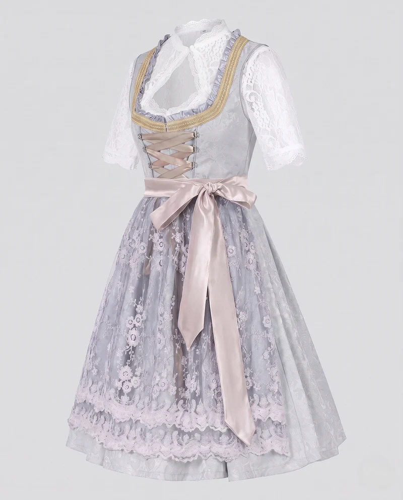 Damen Dirndl Kleid mit feiner Spitze und dekorativem Taillenbund Nord Taschen