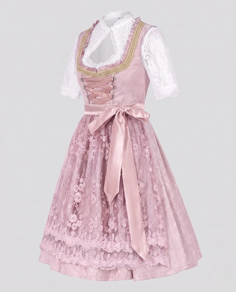 Damen Dirndl Kleid mit feiner Spitze und dekorativem Taillenbund Nord Taschen