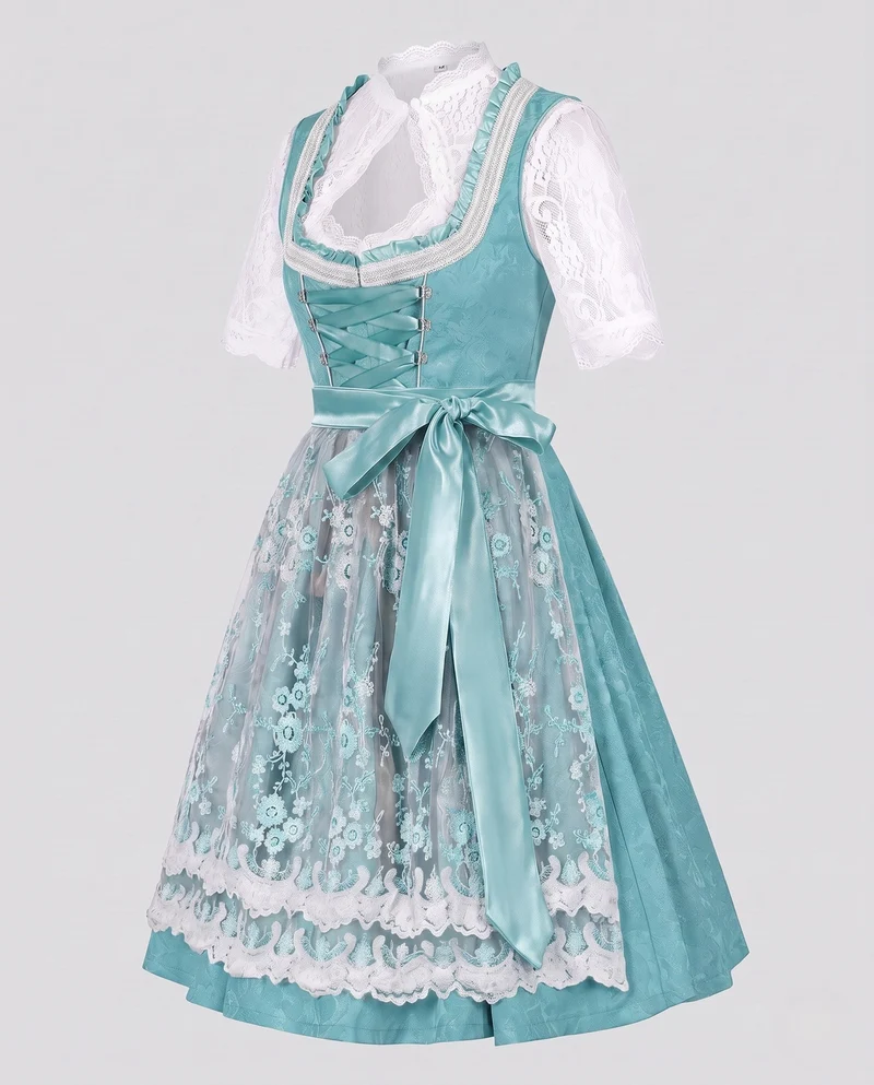 Damen Dirndl Kleid mit feiner Spitze und dekorativem Taillenbund Nord Taschen