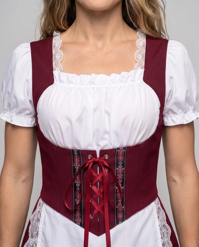 Damen Dirndl Kleid mit feiner Spitze und Satin Gürtel Nord Taschen