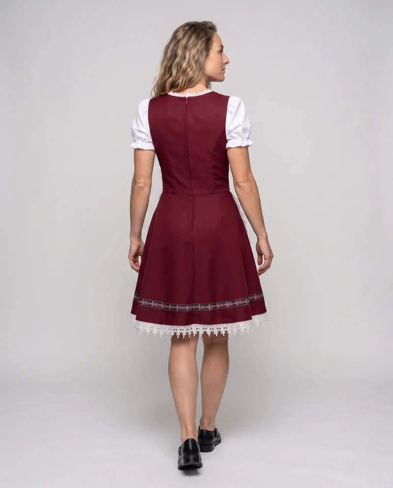 Damen Dirndl Kleid mit feiner Spitze und Satin Gürtel Nord Taschen