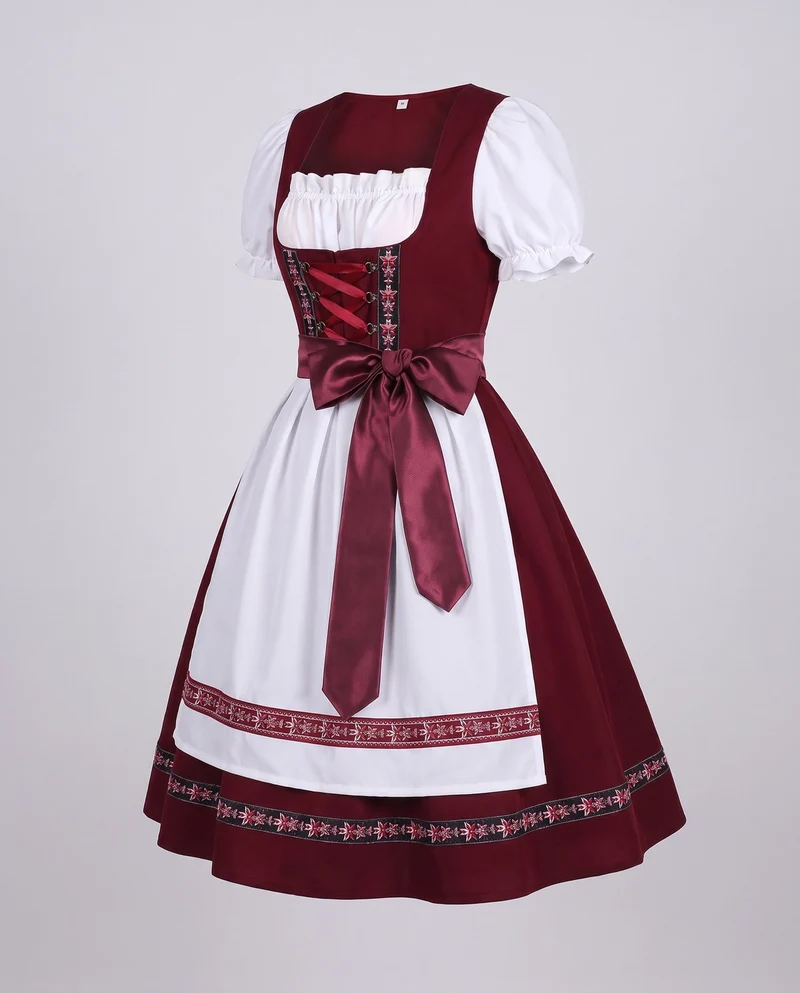 Damen Dirndl Kleid mit feiner Spitze und Satin Gürtel Nord Taschen