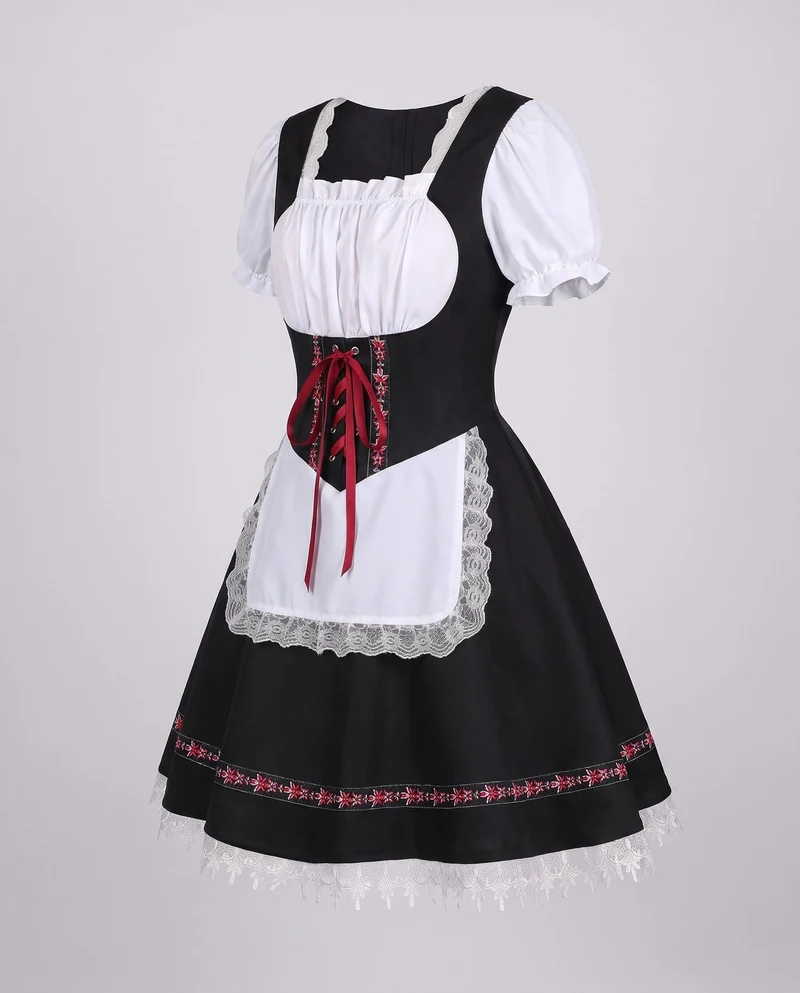 Damen Dirndl Kleid mit feiner Spitze und Satin Gürtel Nord Taschen