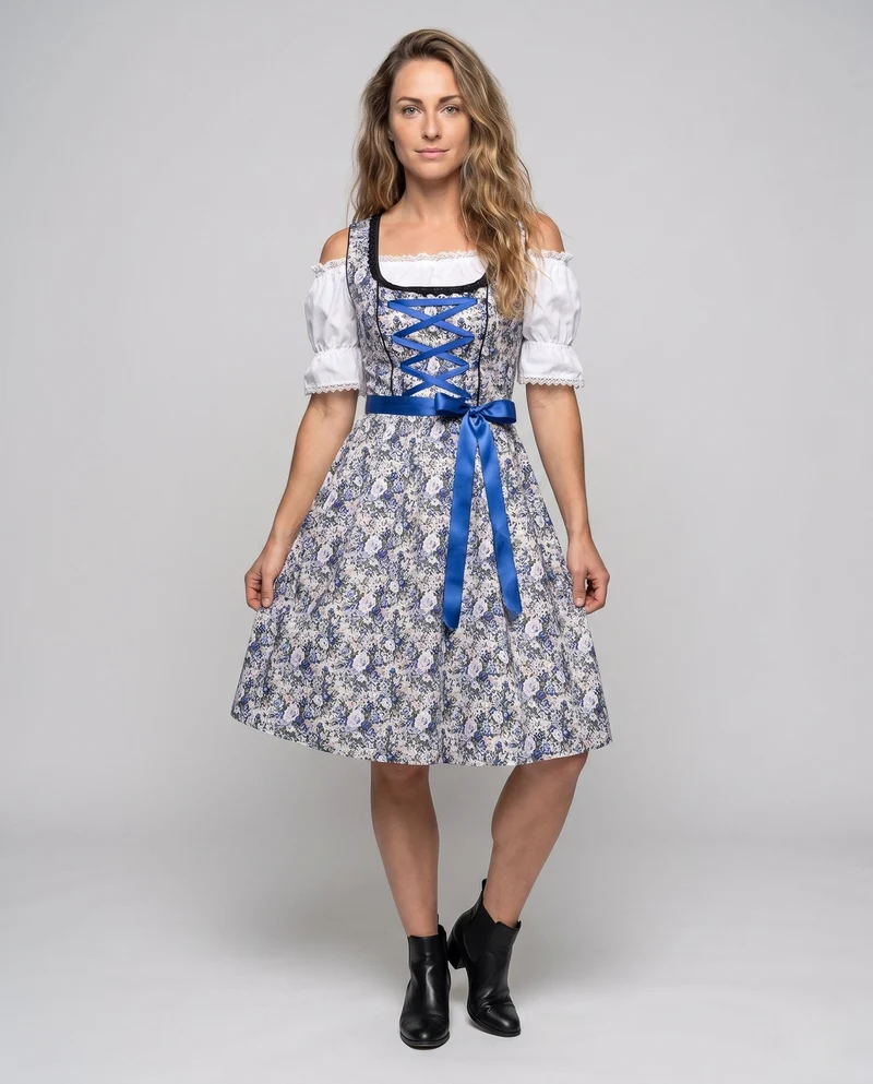 Damen Dirndlkleid mit floralem Design und raffiniertem Taillengürtel Nord Taschen