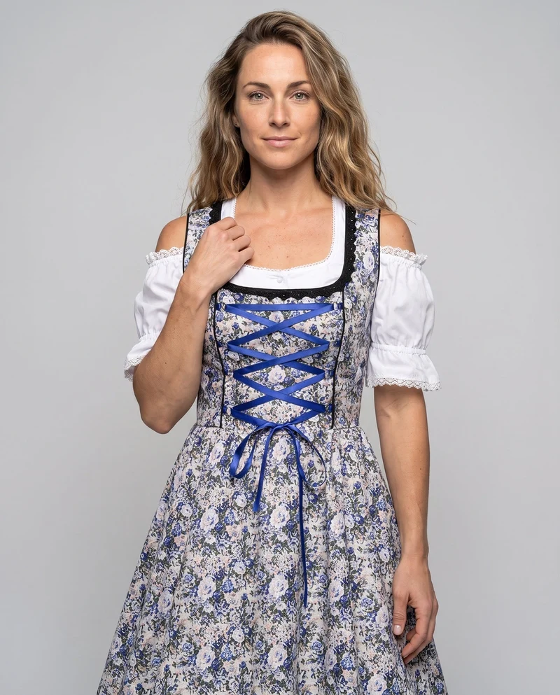 Damen Dirndlkleid mit floralem Design und raffiniertem Taillengürtel Nord Taschen