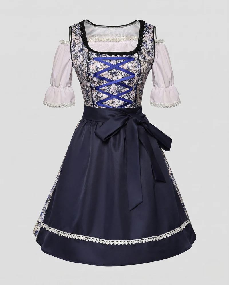 Damen Dirndlkleid mit floralem Design und raffiniertem Taillengürtel Nord Taschen