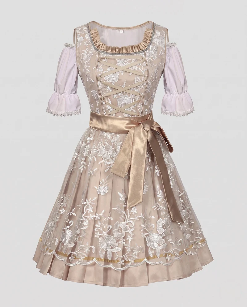 Damen Dirndlkleid mit floralem Design und raffiniertem Taillengürtel Nord Taschen