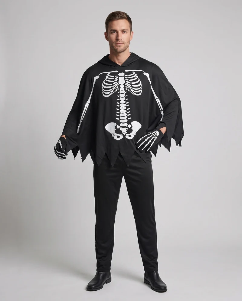 Herren Skelett Halloween Kostüm mit Kapuze Nord Taschen