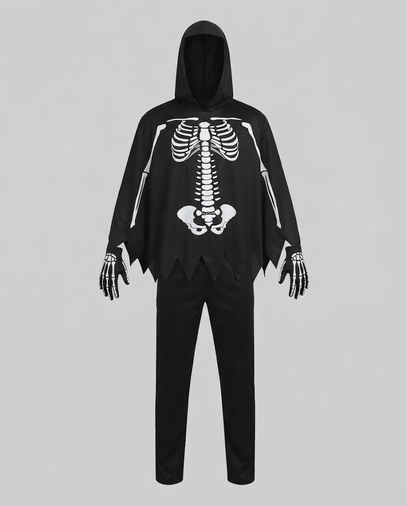 Herren Skelett Halloween Kostüm mit Kapuze Nord Taschen
