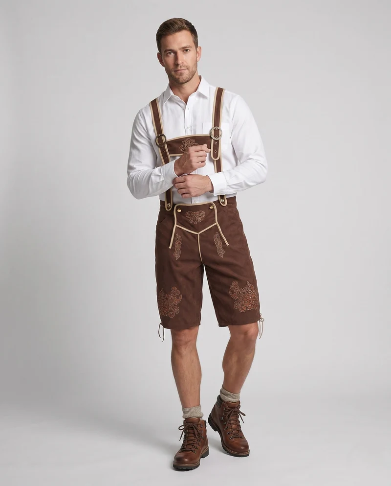 Herren traditionelle Lederhosen mit aufwendiger Stickerei Nord Taschen