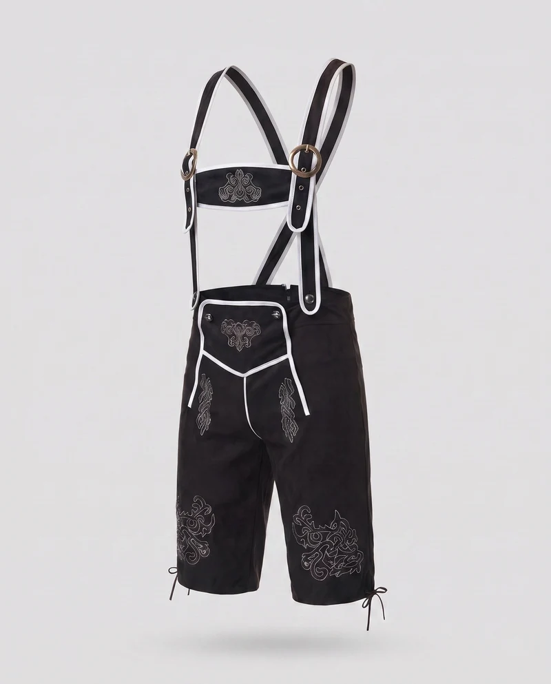 Herren traditionelle Lederhosen mit aufwendiger Stickerei Nord Taschen