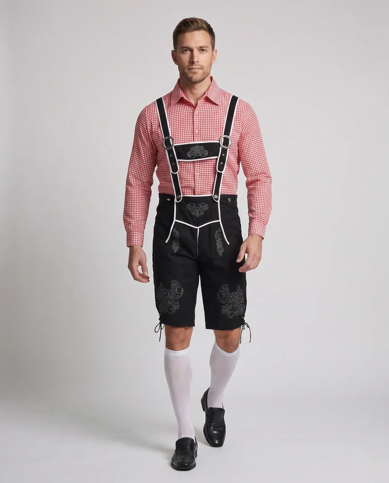 Herren Trachten Lederhosen mit dekorativen Riemen Nord Taschen