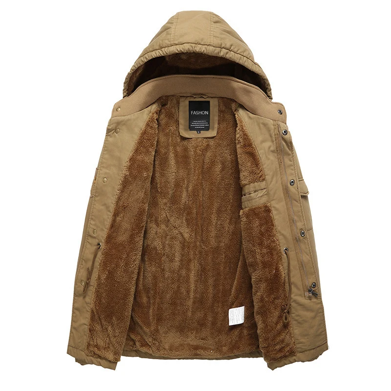 Herren Canvas-Fieldparka mit warmem Teddyfleece-Innenfutter, Kapuze und Mehrfach-Taschen Nord Taschen