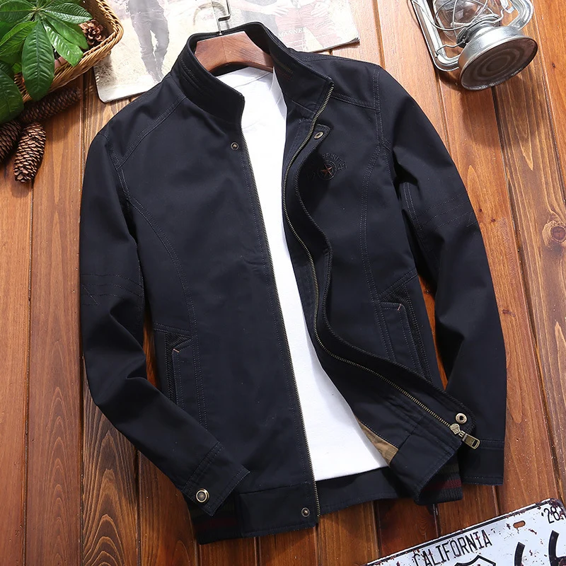 Herren Canvas-Fieldjacke mit Stehkragen, Zipper und gestreiftem Rippbund Nord Taschen