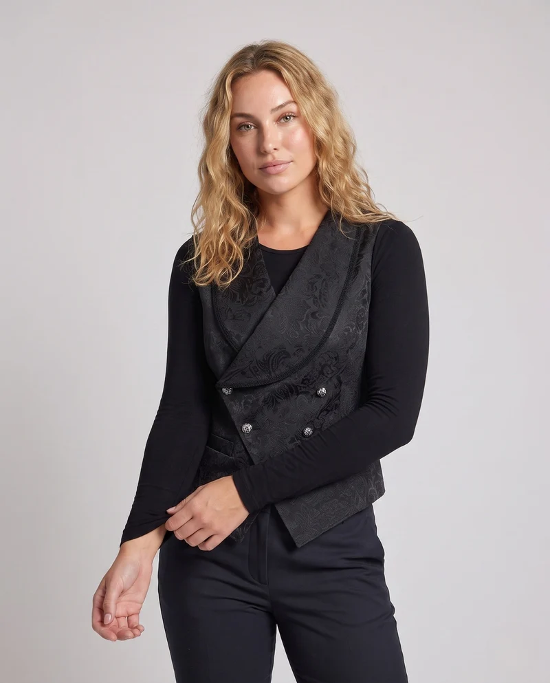 Damen Elegante Samt-Weste mit Blumenmustern und doppelter Knopfleiste Nord Taschen
