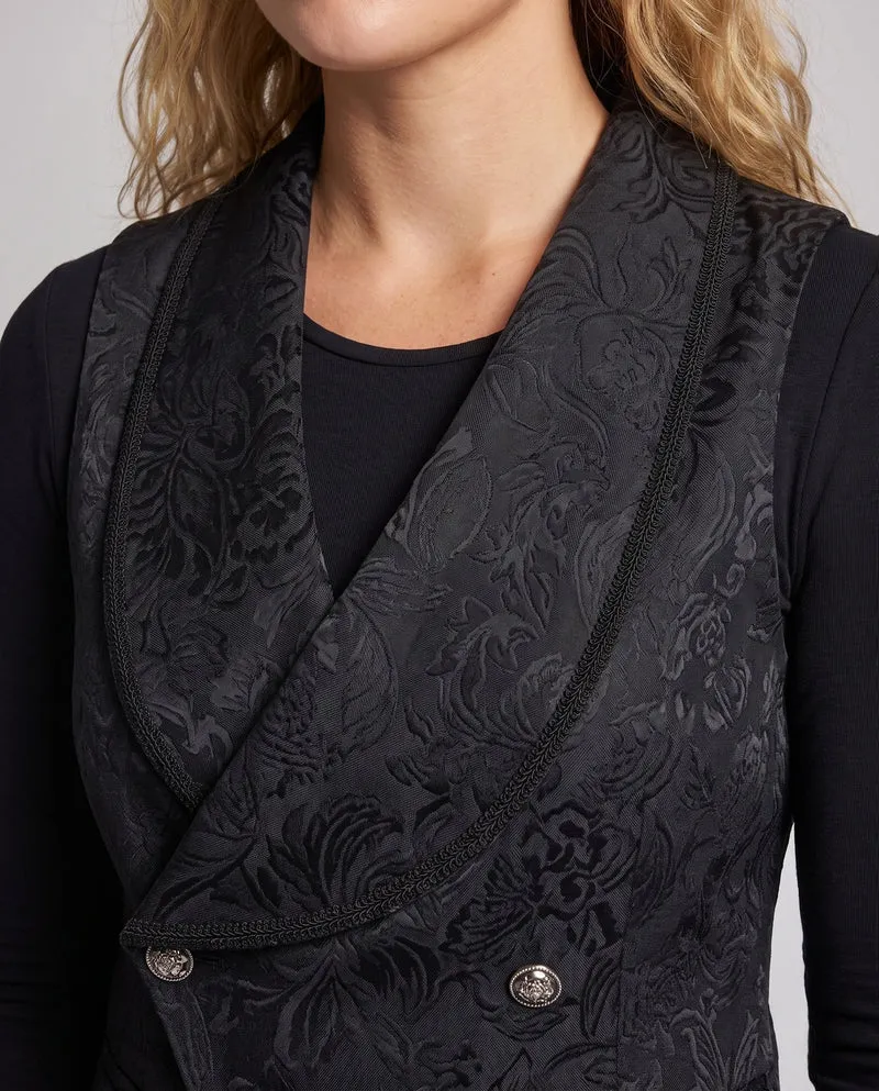 Damen Elegante Samt-Weste mit Blumenmustern und doppelter Knopfleiste Nord Taschen