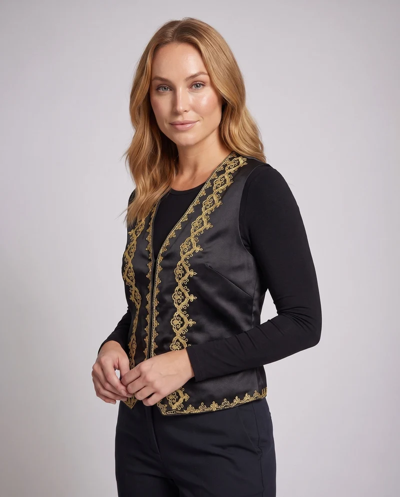 Damen elegantes Weste mit intricate goldfarbenem Muster Nord Taschen
