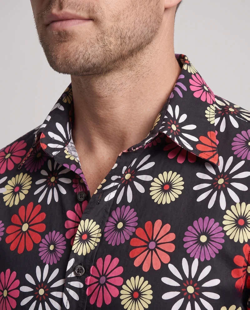 Herren Hippie Hemd mit buntem Blumenmuster und lockerer Passform Nord Taschen