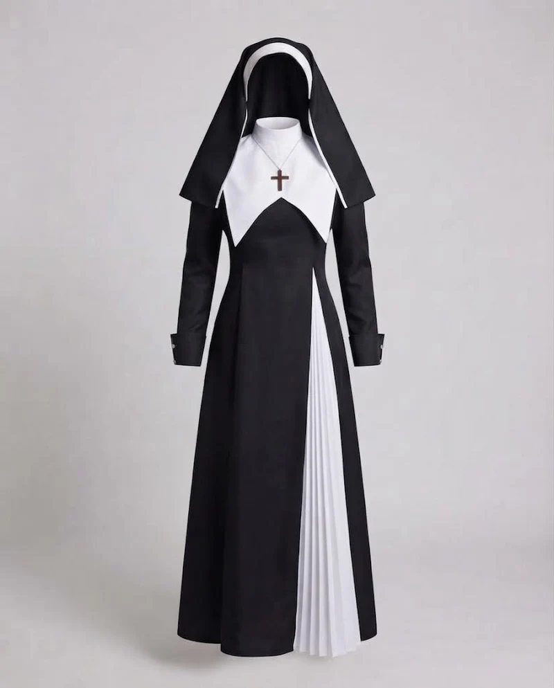 Damen Nonnenkostüm mit Kreuz und Kapuze Nord Taschen