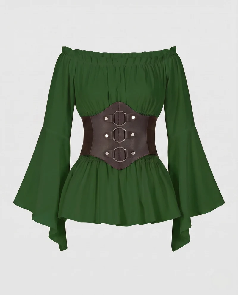 Damen Off-Shoulder Bluse mit weitem Ärmel und stilvollem Taillengürtel Nord Taschen