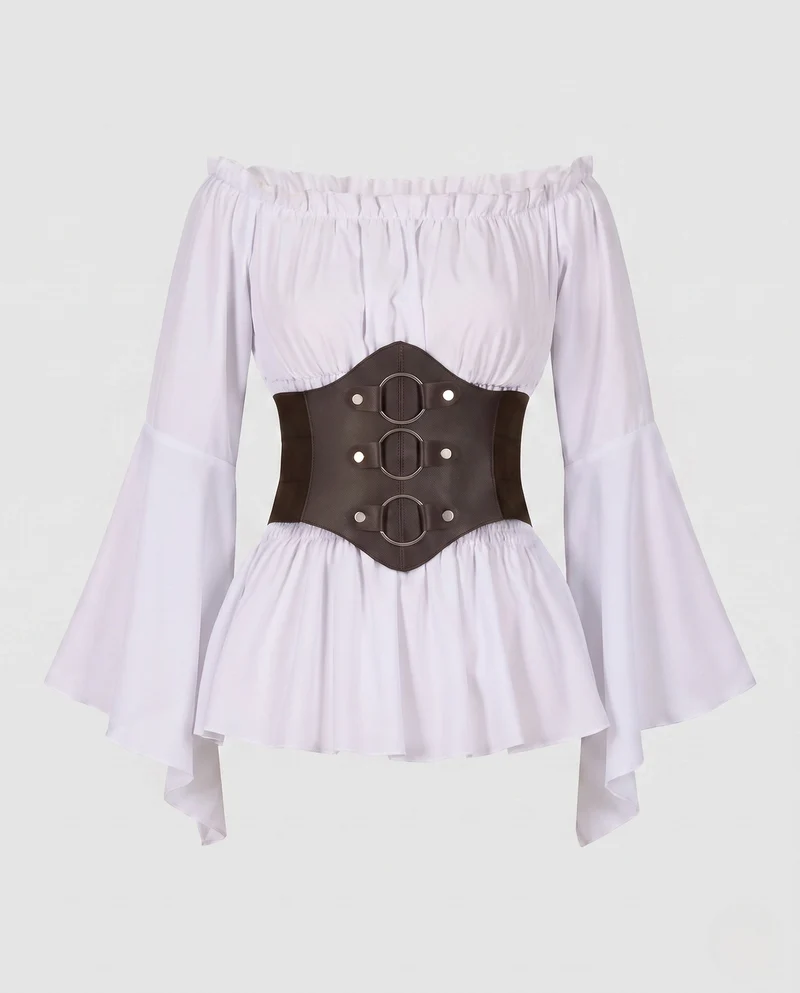 Damen Off-Shoulder Bluse mit weitem Ärmel und stilvollem Taillengürtel Nord Taschen